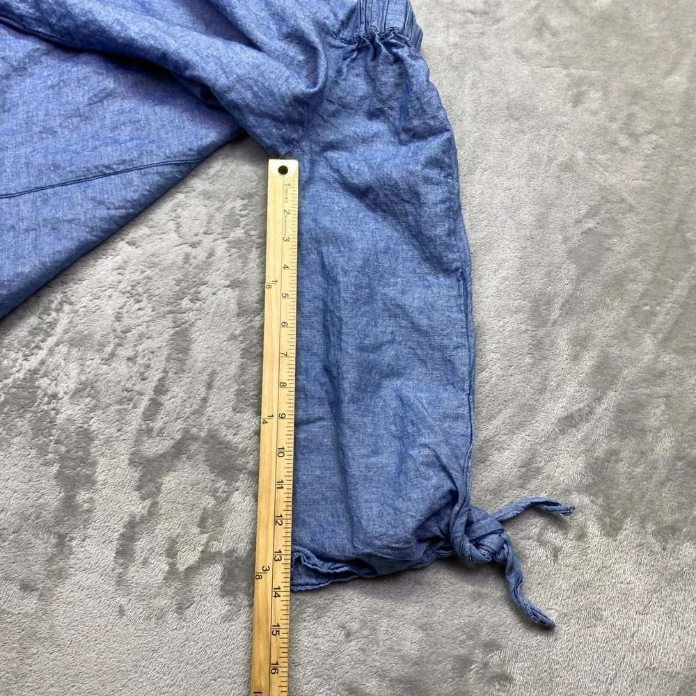 Free People Chambray Off-the-Shoulder Linen Blend Top 3/4 Sleeves Tie Cuffs Sz S